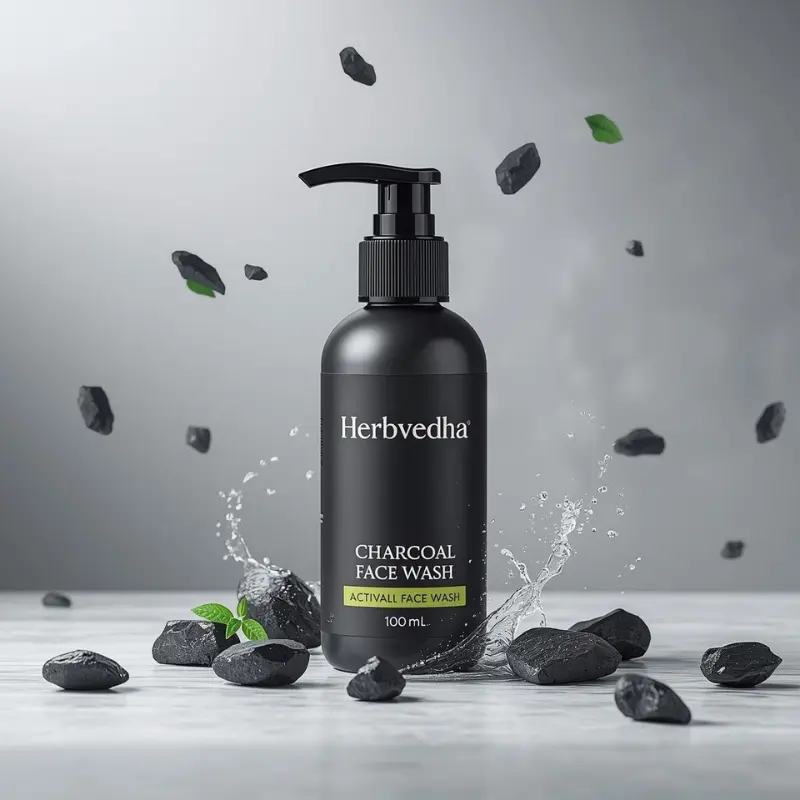 herbvedha charcoal face wash for deep pore cleansing and oil control